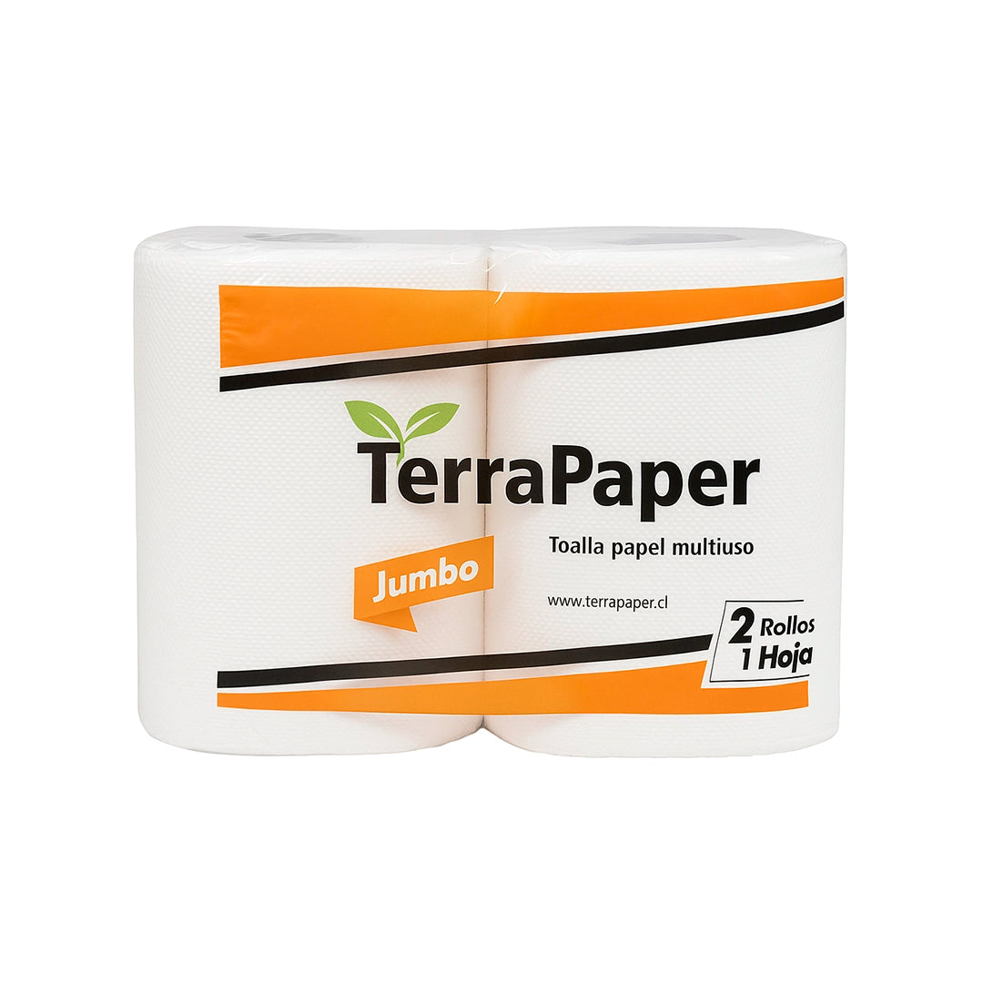 Toalla de Papel Multiuso TerraPaper Jumbo – 2 Rollos de 1 Hoja | Alta Absorción y Rendimiento